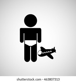kid playing with plane icon, vector illustration
