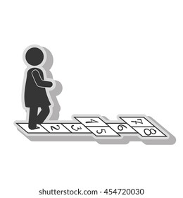 Kid playing puzzle game in black and white colors, isolated flat icon.