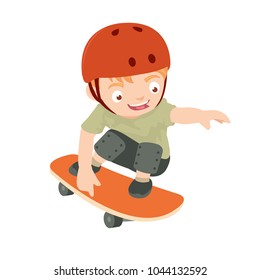 Kid Playing Skate Board Wearing Red Helmet