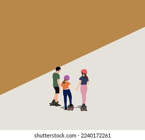 Kid playing skateboard. Healthy sport and outdoor activity. Boy and girl skater in sunny park. Children training.