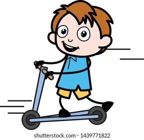 Kid Playing with Skateboard - School Boy Cartoon Character Vector Illustration