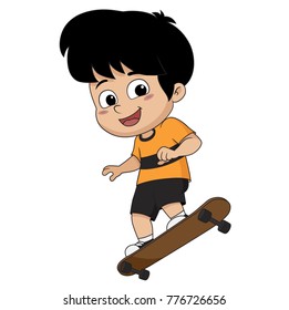 kid playing skateboard.vector and illustration.