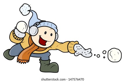 Kid Playing with Snow - Vector Illustrations