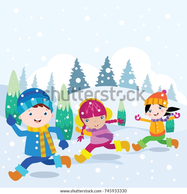 上着とスカーフを着て雪遊びをする子どもたちは 冬のシリーズイラストで遊ぶ のベクター画像素材 ロイヤリティフリー