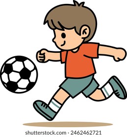 Niño jugando al fútbol ilustración de dibujos animados