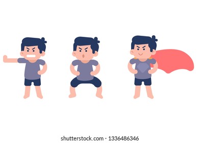 kid playing as super hero flat illustration