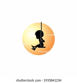 Kid Playing swing on the moon logo vector