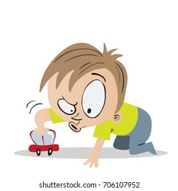 Kid playing with toy car