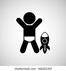 kid playing with toy icon, vector illustration