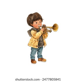 kid playing trumpet vector illustration in watercolor style