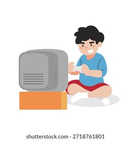 Video Kid Playing Juego Retro Ilustración