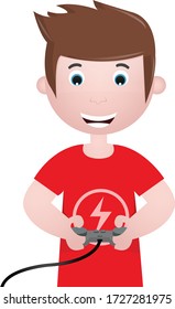 Kid playing video game vector illustration design
