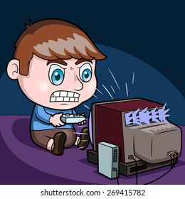 Kid playing a video game - vector illustration