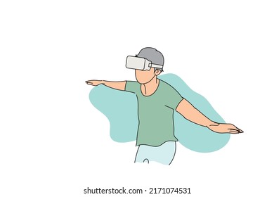 Kid playing VR game. Vector illustration design