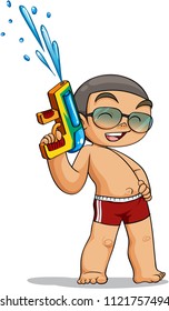 kid playing water gun vector illustration