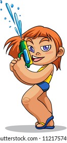 kid playing water gun vector illustration