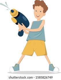 kid playing water gun vector illustration