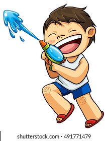 kid playing water gun vector illustration