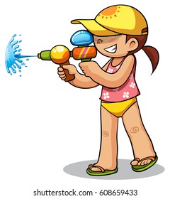 kid playing water gun vector illustration