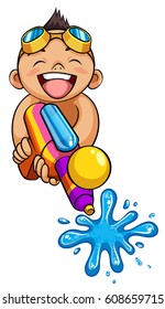 kid playing water gun vector illustration