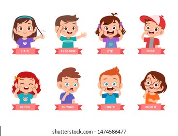 kid pointing body part vector set