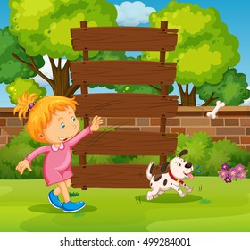 Kid pointing at sign with dog