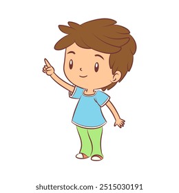 El chico apuntando hacia arriba, Ilustración vectorial