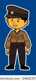 Kid Police Cartoon Sticker Illustration