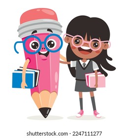 Kid Posing With Pencil Character