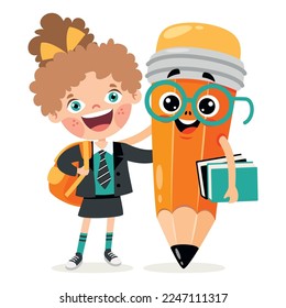 Kid Posing With Pencil Character