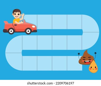 Kid Potty Training Chart. Daily Routine. Boy On Car Going Through Road Ride With Empty Space To Put Stickers