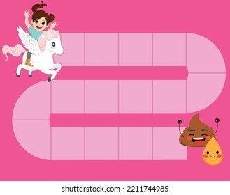 Kid Potty Training Chart. Daily Routine. Girl On Unicorn Going Through Road Ride With Empty Space To Put Stickers On Pink Background