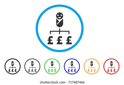 Kid Pound Expenses rounded icon. Style is a flat kid pound expenses grey symbol inside light blue circle with black, gray, green, blue, red, orange color versions.