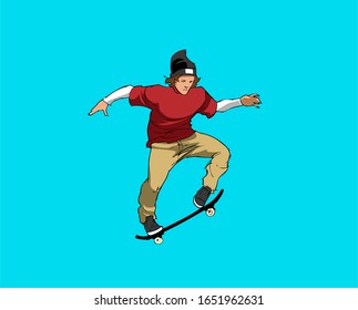 kid practicing trick known as ollie on his skateboard