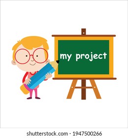 Kid Presentation Character Flat Cartoon Vector Template Design Illustration