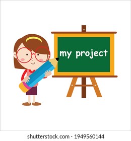 Kid Presentation Character Flat Cartoon Vector Template Design Illustration