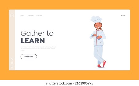 Plantilla de la página de inicio de las profesiones infantiles. La chica usa el traje de personaje del chef. Lo que quiero ser cuando sea grande, ocupación infantil, desarrollo infantil, educación. Ilustración de vectores de personas de caricatura
