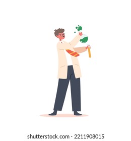Kid Professor Holding Chemical Beaker with Liquid Reagent, Scientist Child Character Conduct Experiment in Laboratory, Chemist Boy Choose Profession, Job Occupation. Cartoon People Vector Illustration