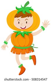 Kid in pumpkin costume for halloween illustration
