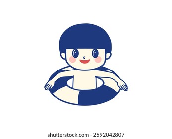 A kid puts on a swimming ring. 
