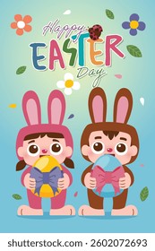 Kid in rabbit  Costume with colorful Easter eggs illustration for Easter Festival celebrations, Vector, Illustration