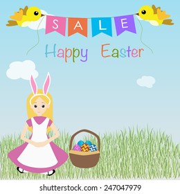 kid in a rabbit suit sitting on the grass for happy easter sale
