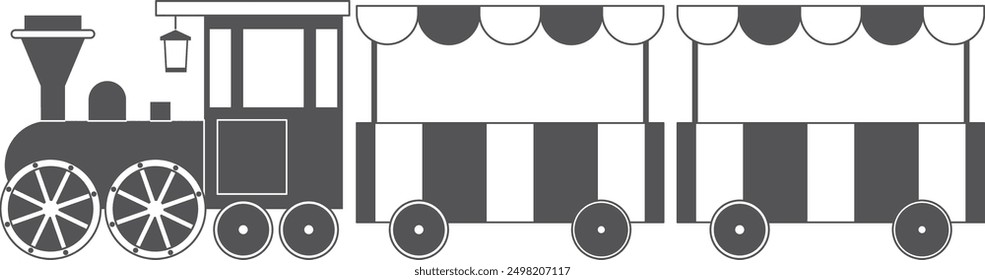 Kid railroad black icon. Locomotive and railway wagons