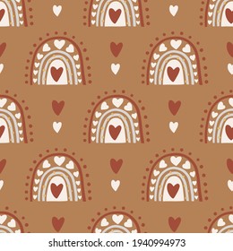 Kid rainbow child boho bohemian seamless pattern. Vector baby childish cute design. Nursery background illustration. Trendy texture cartoon print.