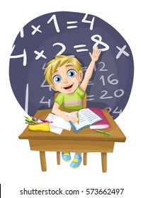 Kid Raising Hand In Math Class