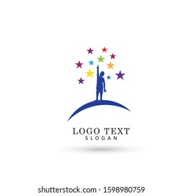 Kid Reach Star Logo. Symbol & Icon Vector Template.