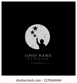 Kid Reaching Star, Dream & Success Logo. Symbol & Icon Vector Template.