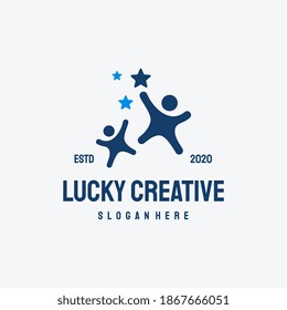 Kid Reaching star logo retro vintage vector template, Reach dreams logo