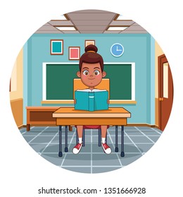 Kid reading book in classroom