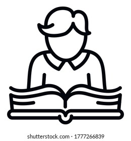 Kid reading book icon. Outline kid reading book vector icon for web design isolated on white background